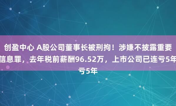 创盈中心 A股公司董事长被刑拘！涉嫌不披露重要信息罪，去年税前薪酬96.52万，上市公司已连亏5年